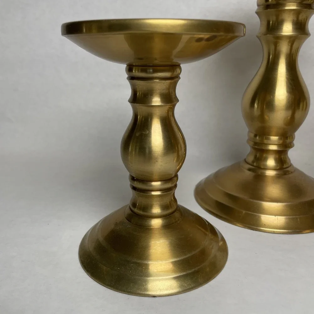 3 WORLD MARKET Brass Candle Stick Classic VINTAGE Holders Pillar Candle 4